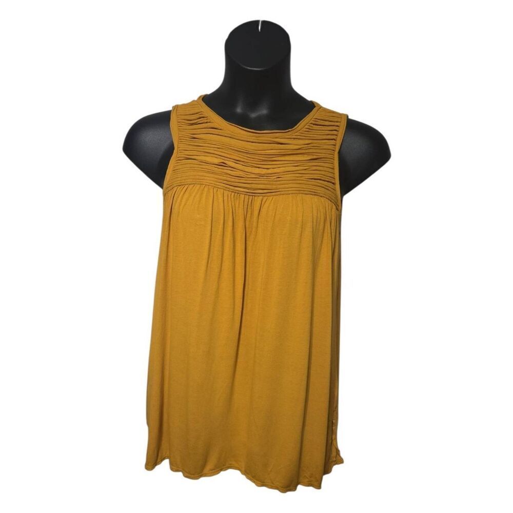 Max Studio Mustard Yellow Ruched Neck Sleeveless Top Size Medium